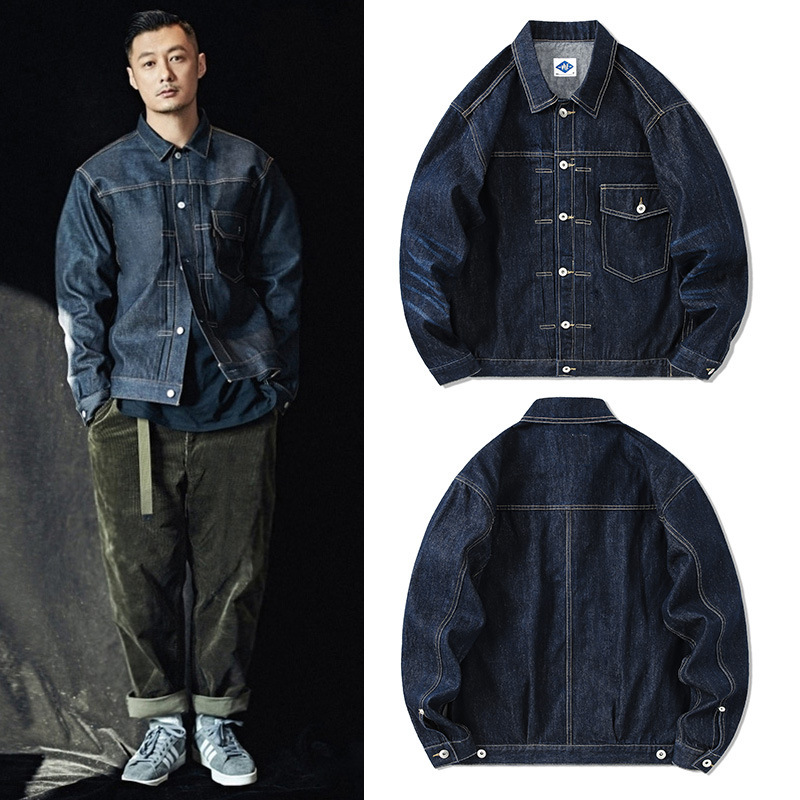 Streetwear Brand Japan - Tij Merk Donkerblauw Denim Jas Mannen